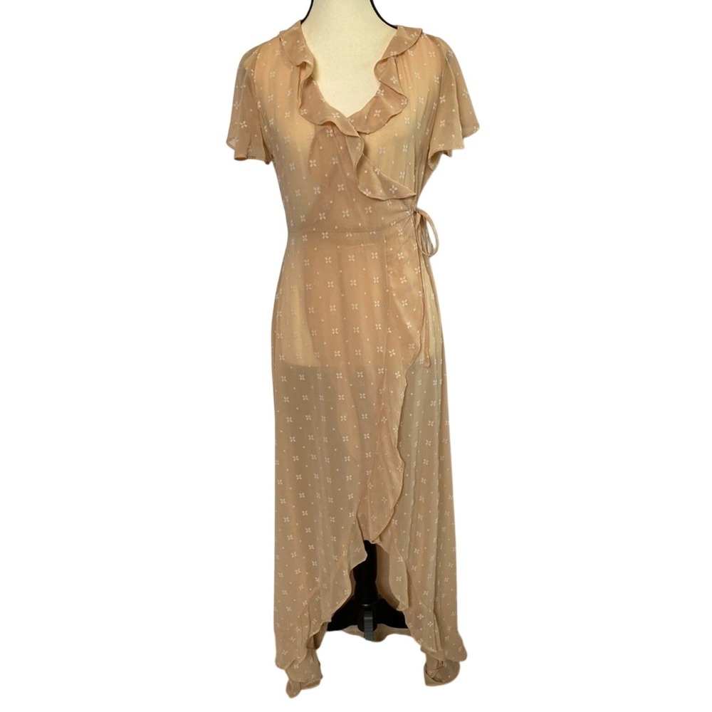 Gianni Bini Women's Sheer Ruffle High Low Wrap Dress Size Small Pink Cover‎ Up